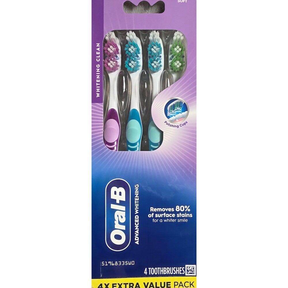 Oral-B Advantage Vivid Dual Action Whitening Toothbrushes, Soft, Tooth Brush 4 p